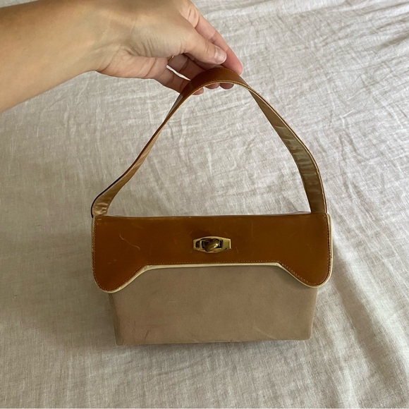 Vintage Two-Tone Tan and Brown Mini Handbag - Picture 1 of 8